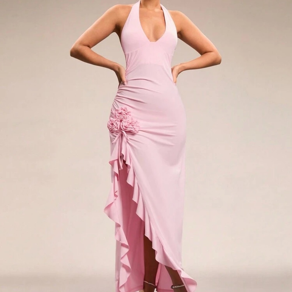 SHEIN Pink Halter Maxi Dress